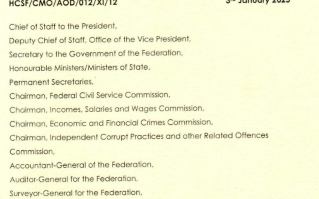 COMMENCEMENT OF PROCESS FOR THE APPOINTMENT OF PERMANENT SECRETARIES TO FILL THE IMPENDING VACANCIES IN OYO STATE AND NORTH-WEST GEO-POLITICAL ZONE; AND THE POSITION OF ACCOUNTANT-GENERAL OF THE FEDERATION | 3RD JANUARY 2025 | DIDI E. WALSON-JACK