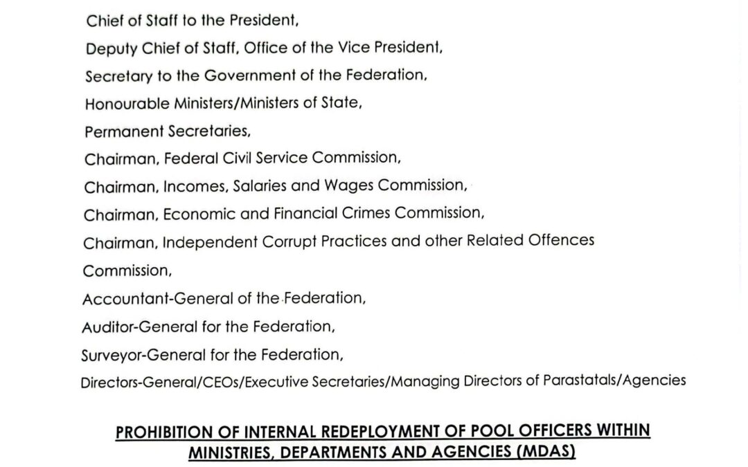 PROHIBITION OF INTERNAL REDEPLOYMENT OF POOL OFFICERS WITHIN MINISTRIES, DEPARTMENTS AND AGENCIES (MDAS) | 2ND JANUARY 2025 | DIDI E. WALSON-JACK