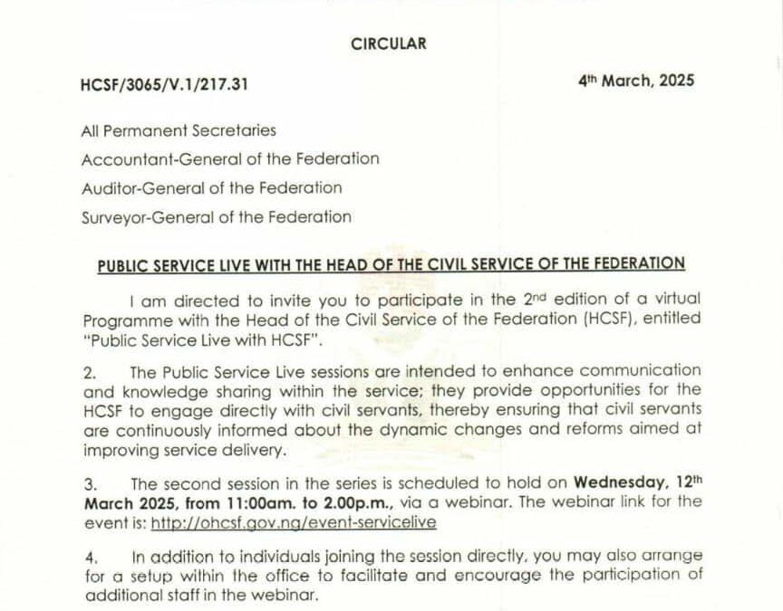 PUBLIC SERVICE LIVE WITH THE HEAD OF THE CIVIL SERVICE OF THE FEDERATION 2ND EDITION | 4TH MARCH 2025 | DEBORAH O. N ODOH