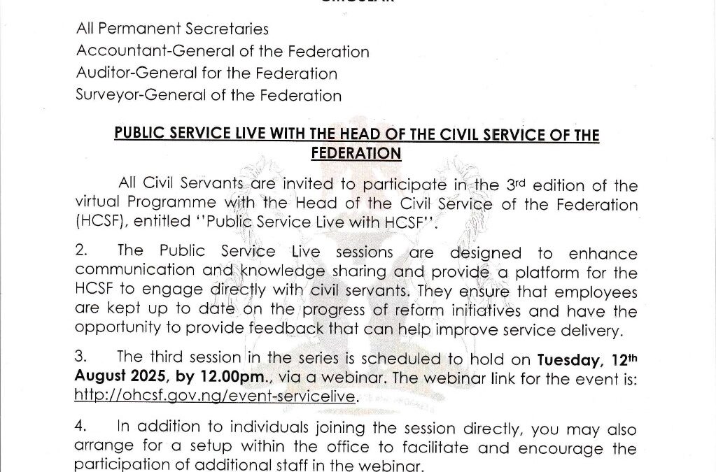 PUBLIC SERVICE LIVE WITH THE HEAD OF THE CIVIL SERVICE OF THE FEDERATION | 5TH AUGUST 2025 | DEBORAH O.N. ODOH