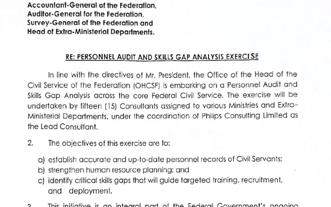 RE: PERSONNEL AUDIT AND SKILLS GAP ANALYSIS EXERCISE CIRCULAR | PASGA DATA COLLECTION CHECKLIST AND FORM | DANJUMA KALBA USMAN | 9TH OCTOBER 2025