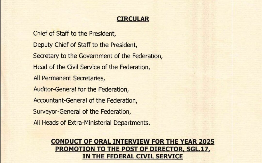 CONDUCT OF ORAL INTERVIEW FOR THE YEAR 2025 TO THE POST OF DIRECTOR SGL 17 IN THE FEDERAL CIVIL SERVICE | PROF. TUNJI OLAOPA | 27TH NOVEMBER 2025