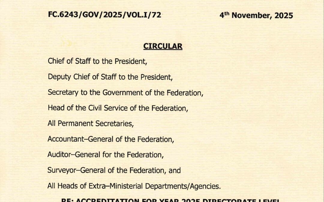 RE: ACCREDITATION FOR YEAR 2025 DIRECTORATE LEVEL PROMOTION EXAMINATION | PROF. TUNJI OLAOPA | 4TH NOVEMBER 2025