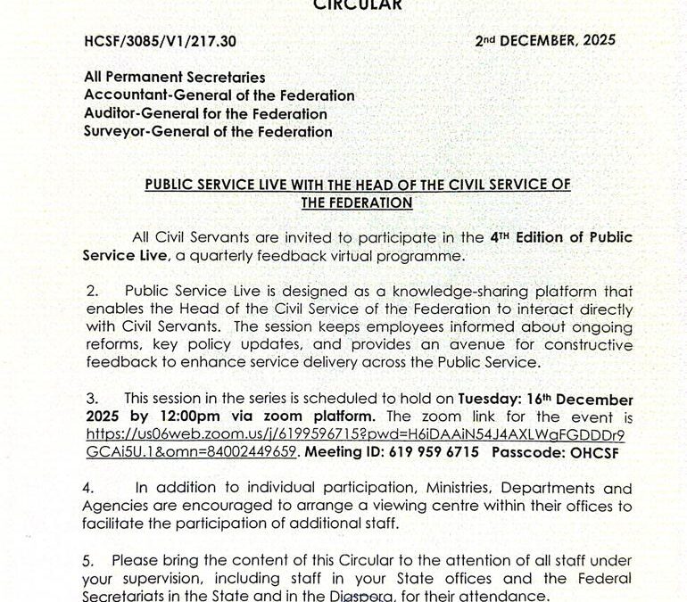 PUBLIC SERVICE LIVE WITH THE HEAD OF THE CIVIL SERVICE OF THE FEDERATION | KALBA DANJUMA USMAN | 2ND DECEMBER 2025